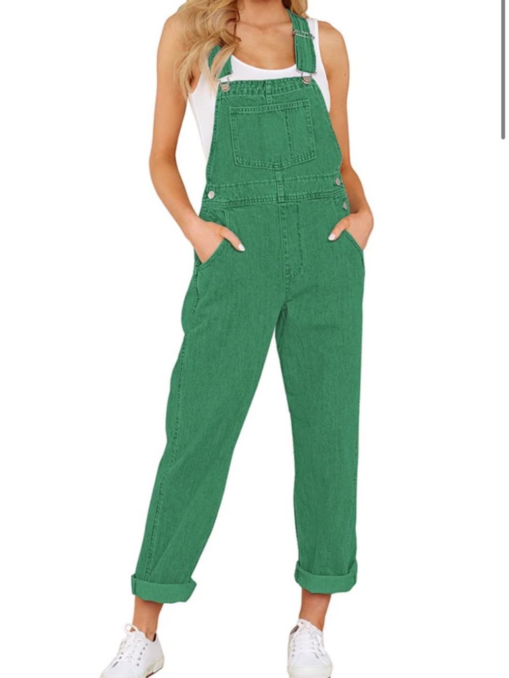 Green Women's Denim Overalls - Casual Relaxed Fit